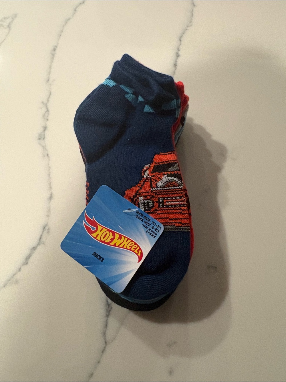 Hot Wheels Navy Blue Kids Socks with Red Race Car